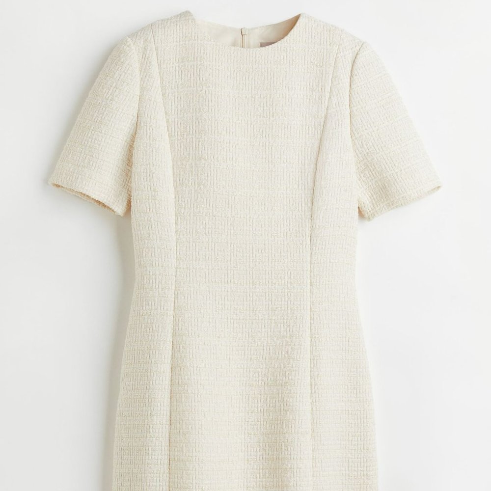 H&M Short Sleeve Bouclé Dress XS Cream